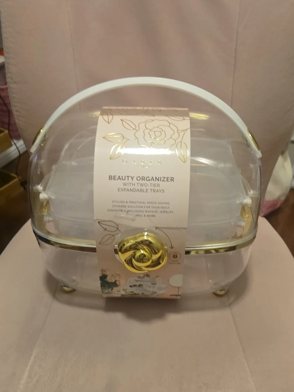 Clear & Gold Two-Tier Beauty Organizer with Handle